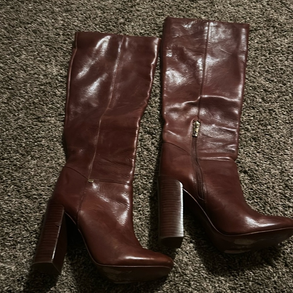 Tall Cognac Tory Burch leather boots